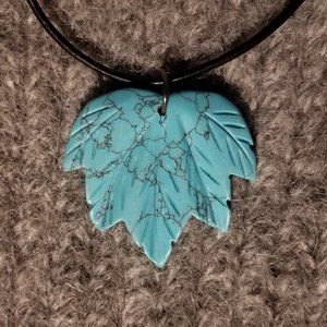 COPY - Turquoisite gemstone leaf pendant, NWOT, on black cord, artisan, unisex